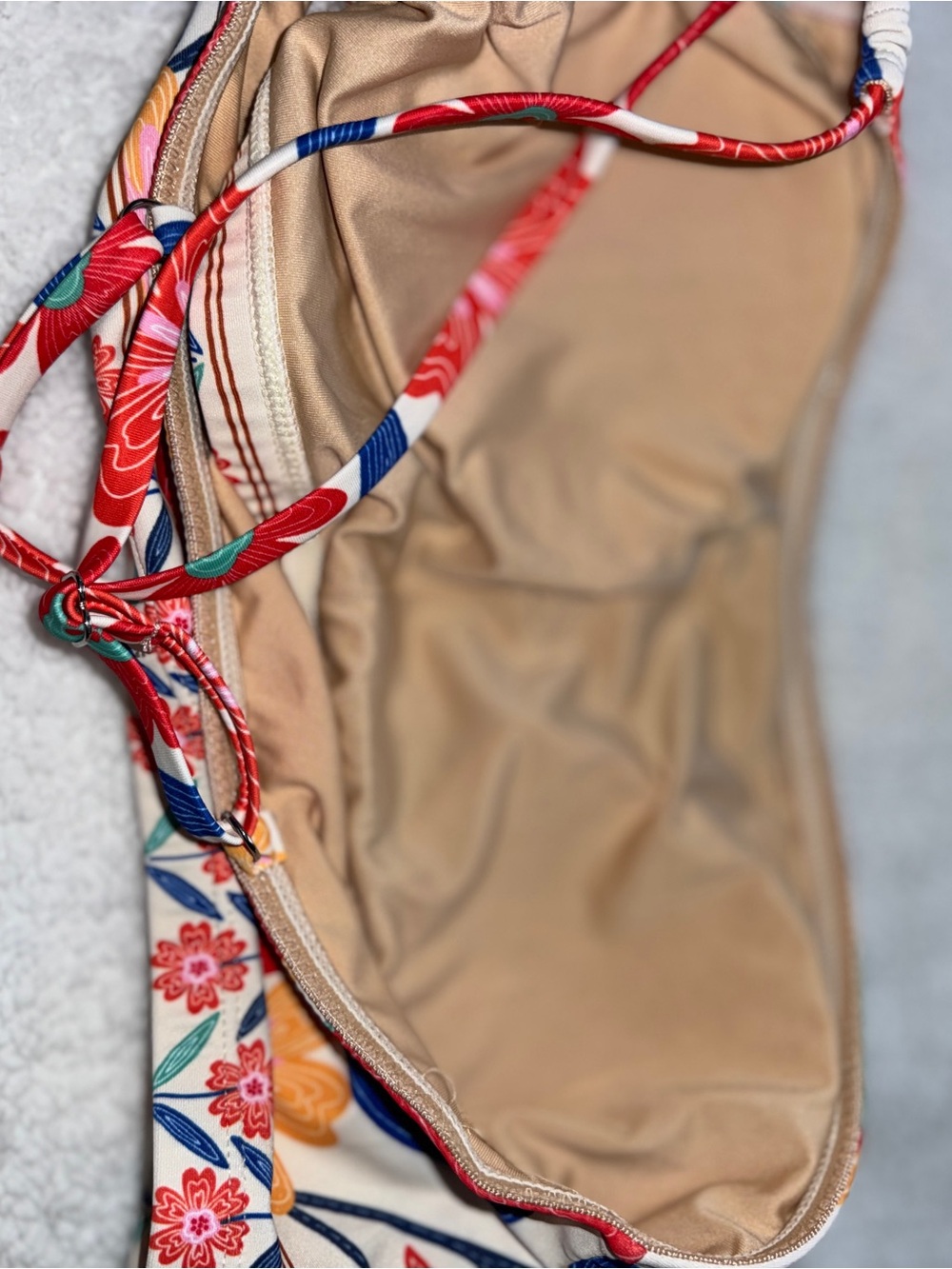 Floral One Shoulder High-Waist Bikini Set - Cream Multicolor, Tropical, NWOT M - Picture 10 of 11